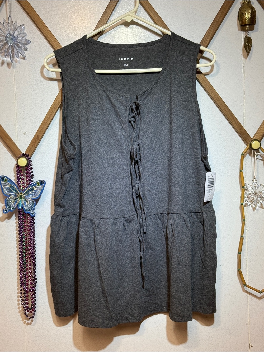 torrid Charcoal Lace-Up Peplum Tank Top
